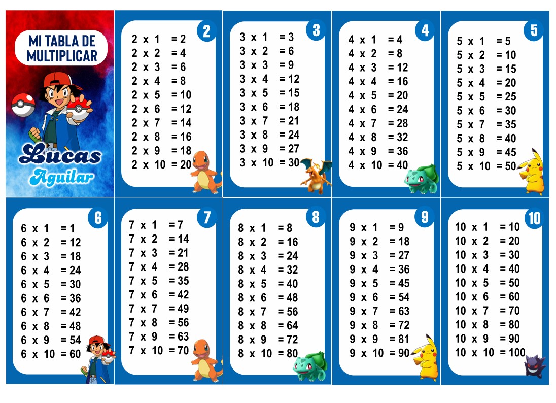 Pokemon Tabla de Multiplicar